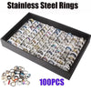 100pcs Stainless Steel Rings Mixed Styles for Men & Women