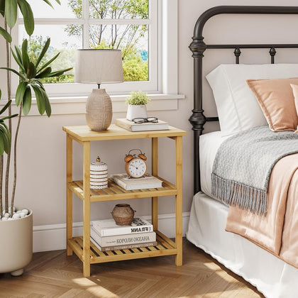 Bamboo End Table, 3-Tier Narrow Nightstand, Bedside Table, Slim Coffee Table