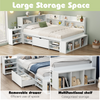Single Bed with Bookcase Multifunctional Wooden Bed Frame with Drawer Storage