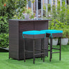 3 Piece Outdoor PE Rattan Bar Set Bar Table 2 Bar Stools Bistro Set with Cushion