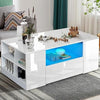 Coffee Table with Storage, White Coffee Table for Living Room with Led RGB Light