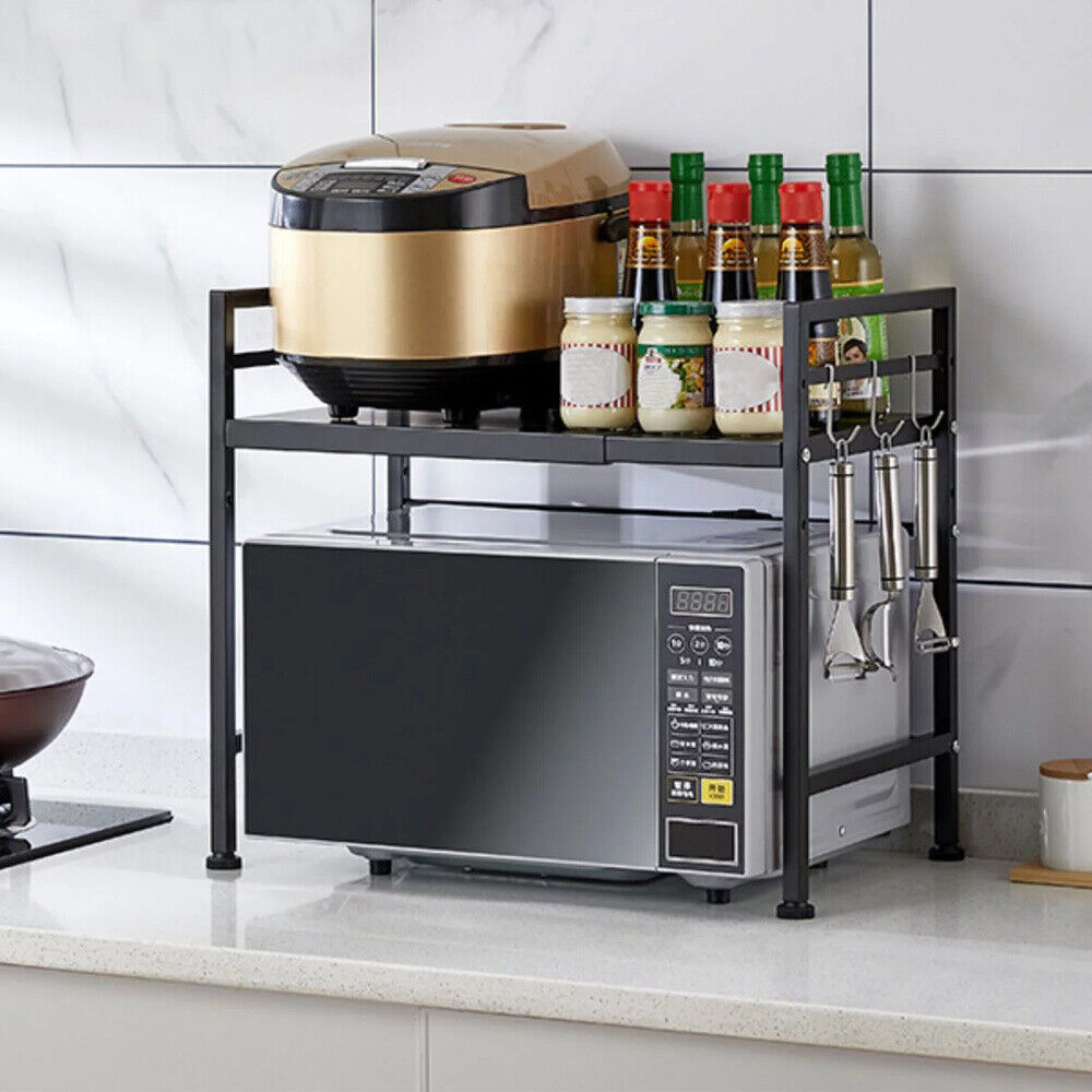 2/3Tier Extendable Microwave Oven Rack Stand Storage Holder Kitchen Corner Shelf