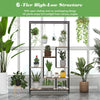 6-Tier Tall Plant Stand Display Rack Metal Plant Shelf w/10 Hanging Hooks Brown