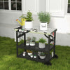 3-Tier Foldable Outdoor Cart Movable Multifunctional Flattop Worktable 2 Wheels