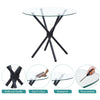 4pcs Grey PU Leather Dining Chairs & Round Clear Glass Dining Table Black Legs