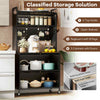 Kitchen Pantry Storage Cabinet Coffee Bar Cabinet w/Wheels-Black