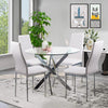 Round Glass Dining Table and 4 Faux Leather Chairs Set Home Kitchen Furniture