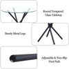 4pcs Grey PU Leather Dining Chairs & Round Clear Glass Dining Table Black Legs