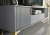200cm TV Unit – Fluted Fronts, 2 Doors, Drawer, Gold Legs & Handles, Modern Luxe