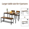 Kitchen Dining Table and 2 Chairs Bench Set With Storage Rack for 4 Person Brown
