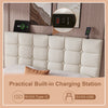 Double Bed Frame with 4 Storage Drawers Upholstered Headboard with USB, Beige