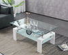 Coffee Table Clear Glass Top Frosted Shelf and White High Gloss Legs Modern Home