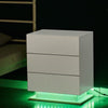 White Bedside Table with 3 drawers LED light High Gloss Front Board Bedroom