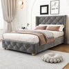 3FT UPHOLSTERED SINGLE BED FRAME WITH VELVET TUFTED HEADBOARD & WING SIDE GREY