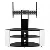 Curved Glass TV Stand for Up To 65" Gloss, Open Storage, White with Black Glass