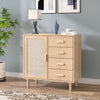 Rattan Buffet Cabinet Storage Sideboard Bar Accent Cabinet 1 Door and 4 Drawers