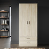 Bedroom 2 Door 2 Drawers Wardrobe with Hanging Rail Oak Large Storage Cupboards