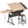 Art Craft Desk Drafting Table with 2 Drawers and Stool Height/ Tiltable Tabletop