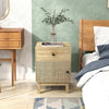 Modern Bedside Table Rattan Nightstand with Storage DrawerNatural