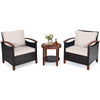 3 Pcs Outdoor Furniture Set Patio Rattan Chair Table Conversation Set w/Cushions