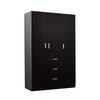 3 Door triple Wardrobe 3 Drawers Black - Bedroom Furniture Storage Cupboard