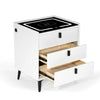 3 Charging Nightstand Side Bedside Cabinet Drawers LED Table with White Wireless
