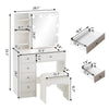 White Dressing Table Wood Makeup Desk with Mirror 5 Drawers Stool Shelf Bedroom