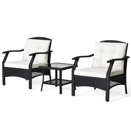 3 PCS Outdoor Furniture Set Modern Patio Wicker Rattan Chair Bistro Set