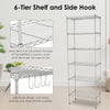 6 Tier Metal Storage Rack Shelving Wire Shelf w/ Hooks Kitchen Office Unit 160cm
