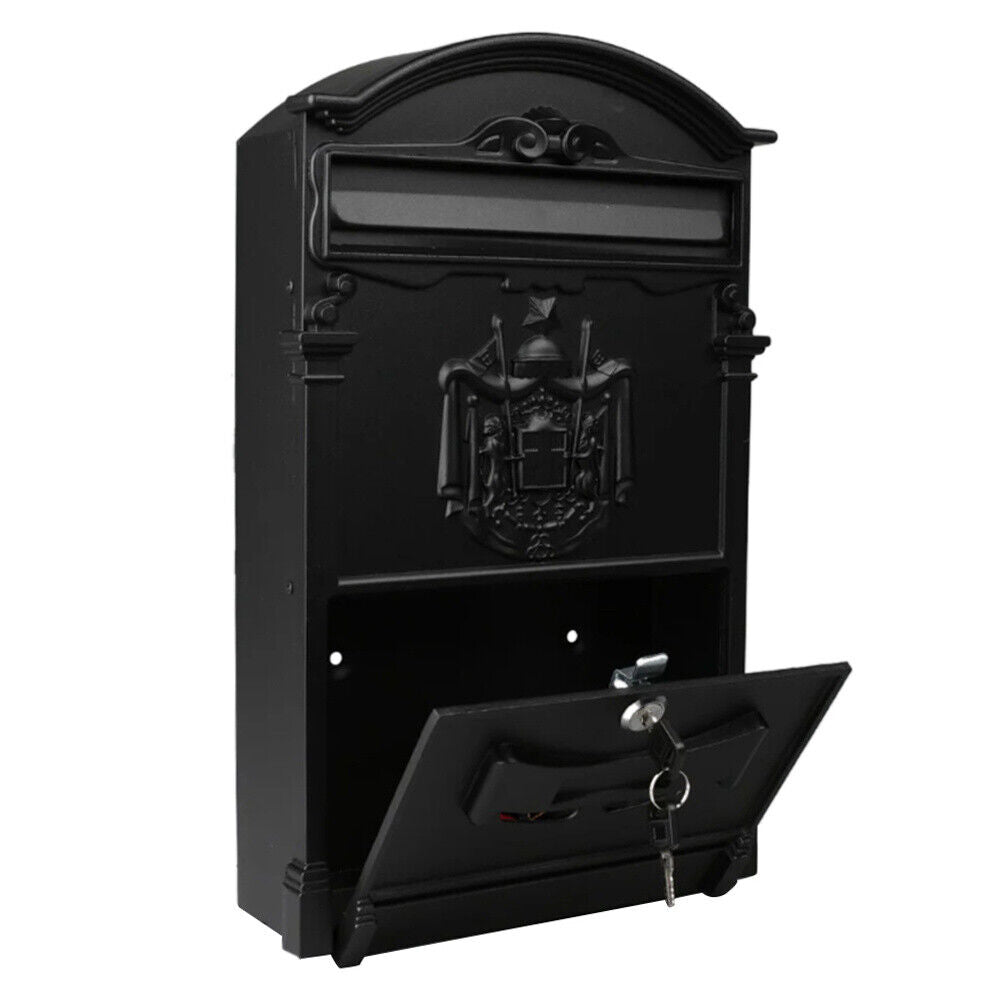 Letter Postbox Heavy Duty Black Aluminium Lockable Secure Mail Letter Post Box Letter ...