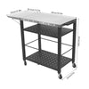 Foldable Stainless Pizza Oven Table Three-Shelf Garden Food Trolley Grill Cart