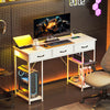 Computer Writing Desk with Power Outlets, Drawers, Shelves, White