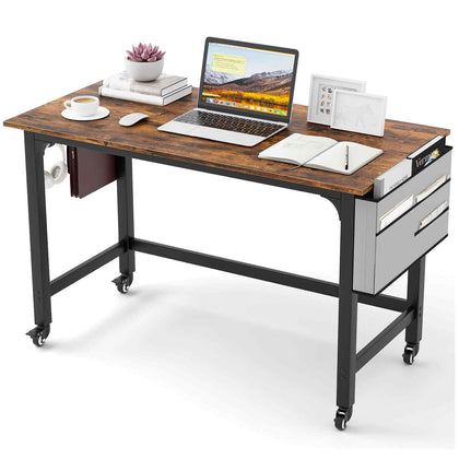 Mobile Computer Desk 120cm Home Office Desk w/ Storage Bag & 2 Headphone Hooks