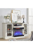 60" White TV Stand Electric Fireplace 3 Color LED Flame Wood Storage Cabinet