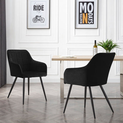 2 PCS Luxury Accent Dining Chairs Velvet Salon Lounge Armchair ( Bloor ) - Black