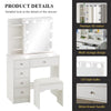 White Dressing Table Wood Makeup Desk with Mirror 5 Drawers Stool Shelf Bedroom