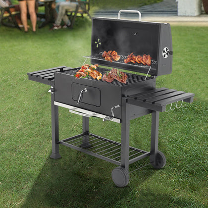Large Charcoal BBQ Grill with Warming Rack Shelve Temperature Gauge Backyard Kit