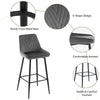 2Pcs Grey Bar StoolsVelvet Breakfast Pub Chair Kitchen Shape V Design
