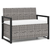 150L Outdoor Gray Storage Bench PE Rattan Deck Box Seat w/Cushion