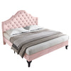 Double Size Bed 4ft6 Velvet Upholstered Slatted Bed Frame with Headboard Pink