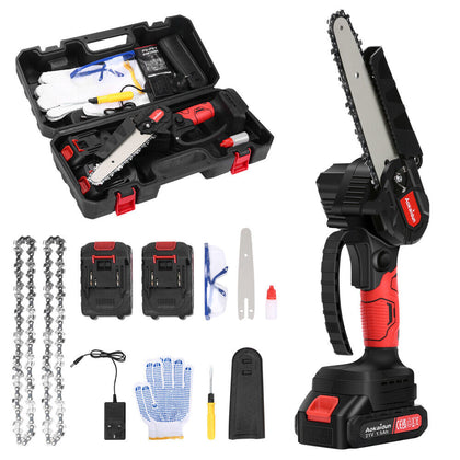 6 Cordless Chainsaw Electric One-Hand Saw Wood Cutter Tree Pruning 2 Battery