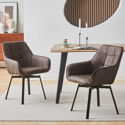 2xSwivel Dining Chairs Faux Leather Padded Seat Dining room Modern Brown