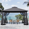 4x3m Gazebo Garden Pergola Canopy Pavilion w Curtain Netting Sidewalls Dark Grey