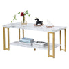 2-Tier Coffee Tea Table Marble Print End Table Accent Rectangular Cocktail Table