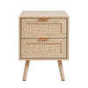2pcs/Set Rattan Bedside Table Nightstand Cabinet 2 Drawer Wood Veneer Side Table