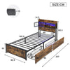 3FT SINGLE METAL BED FRAME W/ LED, CHARGING STATION, STORAGE HEADBOARD & DRAWERS