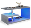 Wooden Coffee Table With Storage High Gloss Sofa End Table LED Light Living Room