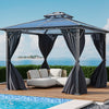 3x3.6m Dual-Roof Iron-Aluminum Gazebo w/Netting&Curtains Shelter Outdoor Pergola