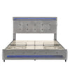Upholstered 4FT6 Double Bed Frame with 4 Drawers LED Light Strips Velvet Fabric