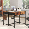 Computer Desk Home Office Desk with 4 Hanging Hooks-Coffee